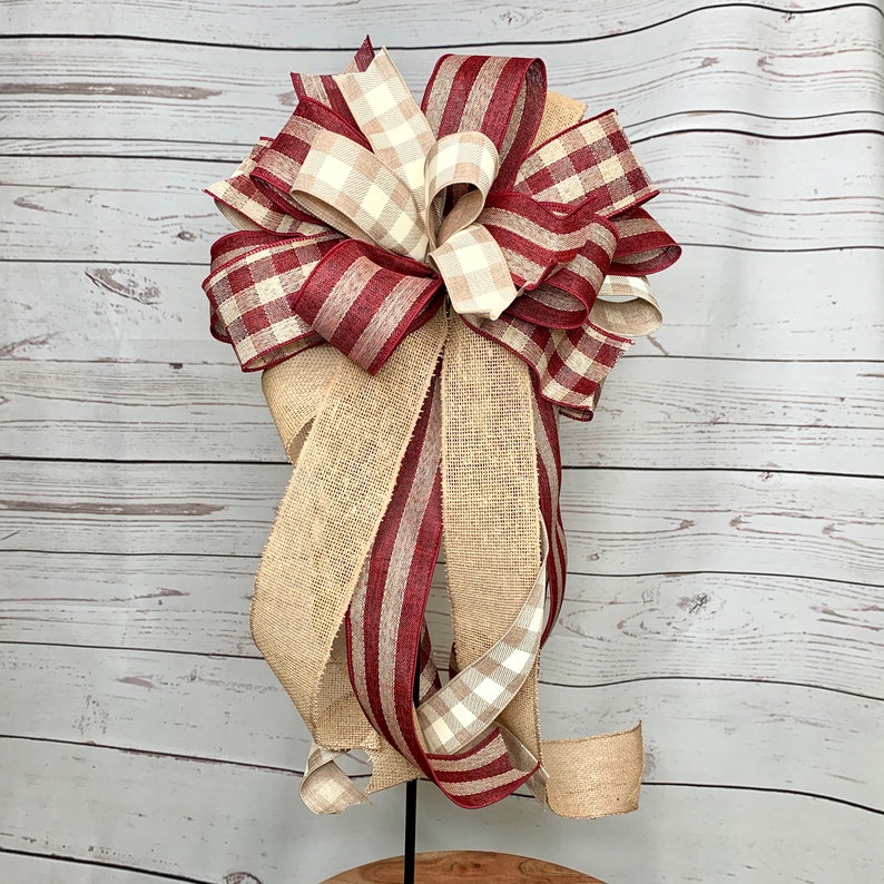 Rustic Burlap Burgundy Wreath Bow Rustic Farmhouse Style Etsy