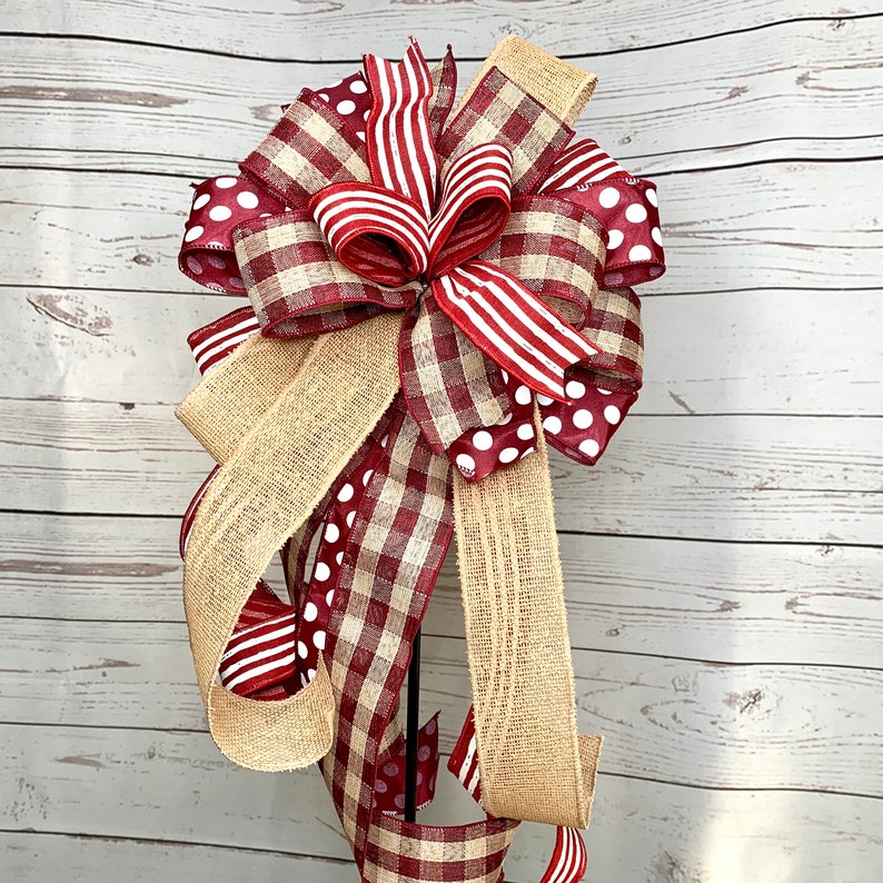 Rustic Burlap Burgundy Wreath Bow Rustic Farmhouse Style Etsy