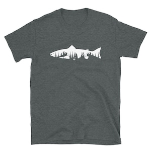 Camiseta de árboles de trucha, camisa de pesca con mosca, camiseta de pesca para hombres, pesca con mosca para hombres, camiseta de trucha de arroyo, trucha arco iris, salmón, regalo de pesca con mosca