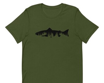 Forelle Bäume T-Shirt, Fliegenfischen Shirt, Herren Angeln T-Shirt, Herren Fliegenfischen, Bachforelle T-Shirt, Regenbogenforelle, Lachs, Fliegenfischen Geschenk