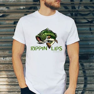 Rippin Lips Bucketmouth Bass Graphic Tee Fishing Graphic Tee for Fishermen Gift, Funny Shirt Short-Sleeve Unisex T-Shirt