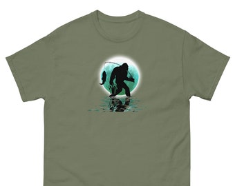 Bigfoot Fishing Shirt, Sasquatch Fishermen Gift, Sasquatch Yeti Believer T-Shirt, Fishing Unisex Apparel Gift, Unisex Hoodie