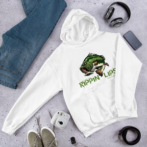 Rippin Lips Bucketmouth Bass Graphic Fishing Hoodie for Fishermen Unisex Hoodie