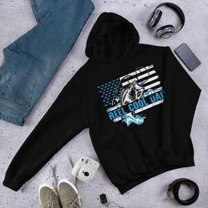 Reel Cool Dad, Mens Fishing Hoodie, Funny Fishing Hoodie, Fishing Graphic Hoodie, Fisherman Gifts, Present For fisherman Unisex Hoodie