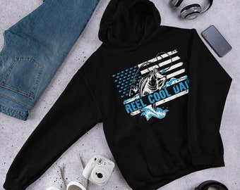Reel Cool Dad, Mens Fishing Hoodie, Funny Fishing Hoodie, Fishing Graphic Hoodie, Fisherman Gifts, Present For fisherman Unisex Hoodie