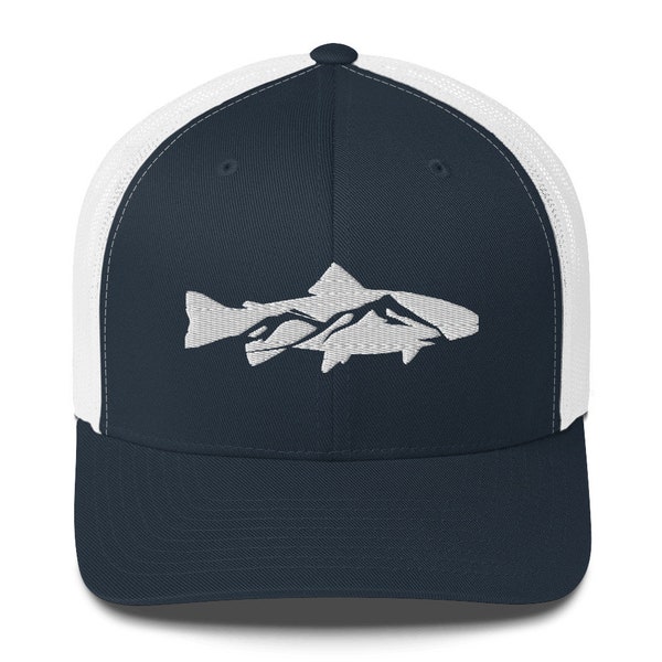 Fly Fishing Mountain Trucker Baseball Cap,Fly Fishing Hat - Present for Fisherman- Fishing Gift for Men, Fishing Trucker Hat