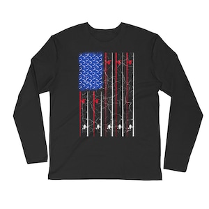 American Flag Fishing Graphic Fishing Shirt, Fishermen Tshirt, Fishing Shirt, Long Sleeve Fitted Crew Unisex