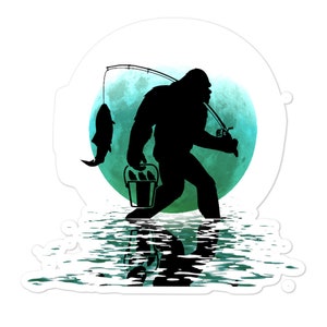 Autocollant extérieur de pêche à la mouche de Sasquatch - haute qualité, résistant aux intempéries, illustration de bigfoot