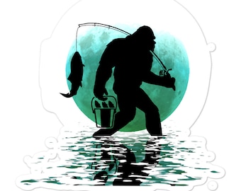 Sasquatch Fly Fishing Outdoor Sticker - high quality, weatherproof, bigfoot illustration