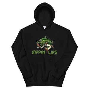 Rippin Lips Bucketmouth Bass Graphic Fishing Hoodie for Fishermen Unisex Hoodie