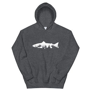 Trout Trees Hoodie Fly Fishing, Men's Fishing, Men's Fly Fishing, Brook Trout Tee, Rainbow Trout, Salmon, Fly fishing gift, Unisex Hoodie