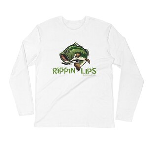 Rippin Lips Bucketmouth Bass Graphic Tee for Fishermen Unisex Long Sleeve Fitted Crew