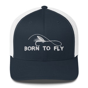Vliegvissen, geboren om te vliegen, Trucker Baseball Cap, Fly Fishing Hat - Present for Fisherman- Fishing Gift for Men, Fishing Trucker Hat