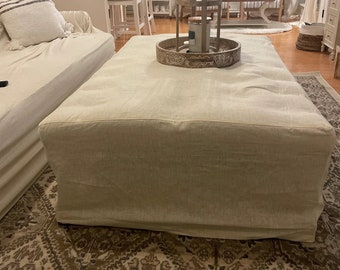 Linen Ottoman Slipcover - Custom Square Pouf Covers Without the Bottom - Natural Foot Stool Case - Eco-friendly Covers for Home