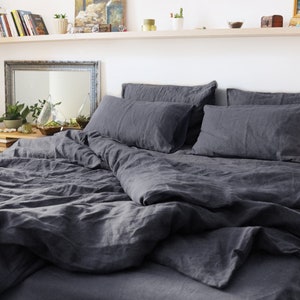 Charcoal Linen Duvet set : 2 Pillowcases and duvet cover - Linen Bedding - 100% Natural - Euro Single Double - US Twin Queen King