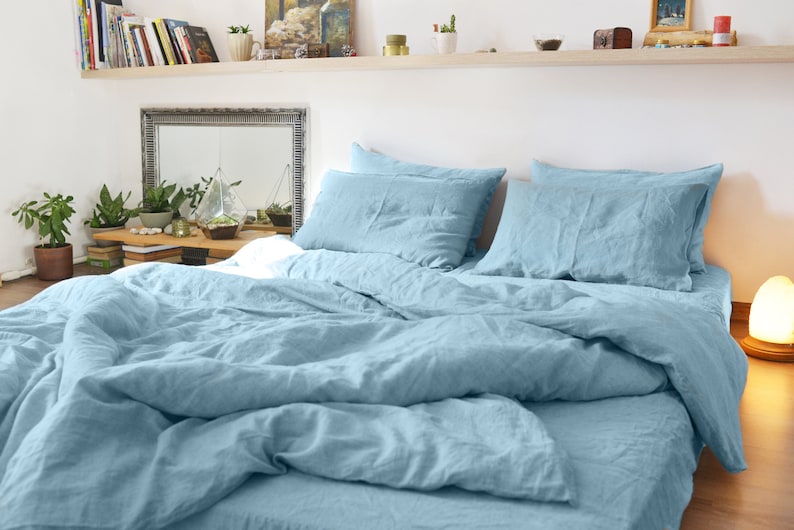 Bottle Green Duvet Set Stonewashed Linen Two Pillow Cases Etsy