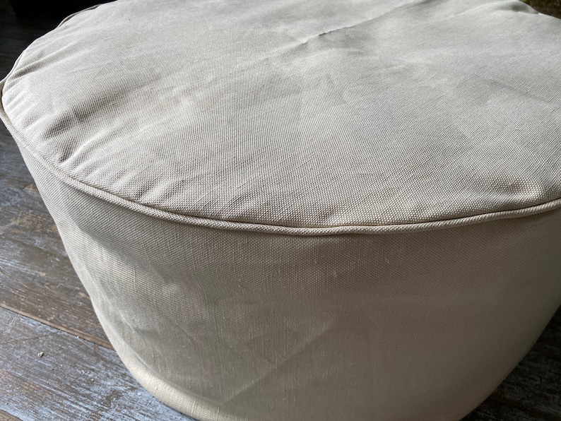 Round Ottoman Slipcover With the Piping Linen Custom Pouf | Etsy