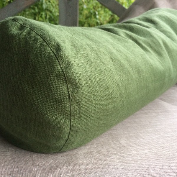 Green Buckwheat bolster pillow Neck roll Knee cushion Yoga pillow Neck support pillow Sleep pillow Best pillow linen