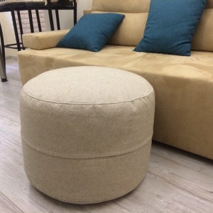 Linen floor pouf ottoman Rustic style Eco furniture for home Natural linen cover Scandnavian Hygge The filling is not including