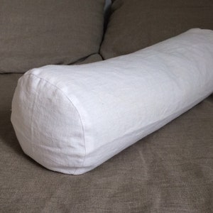 White Bolster Linen Pillow Case - Bolster cover - Neckroll case - Any custom size