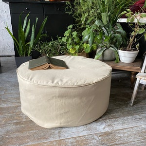 Round Ottoman Slipcover with the Piping - Linen Custom Pouf Cover Without the Bottom - Natural Foot Stool Cover