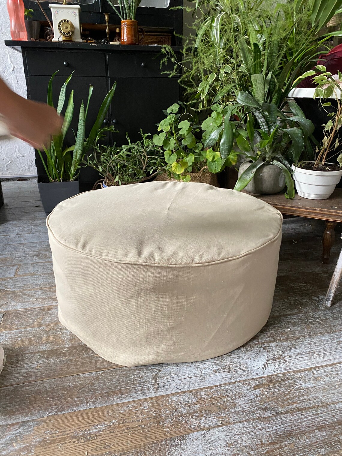Round Ottoman Slipcover With the Piping Linen Custom Pouf - Etsy