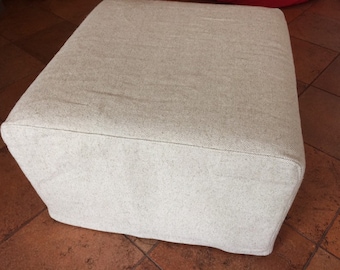 Square pouf cover Pure linen foot stool case Linen floor pouf ottoman slipcover Eco-friendly furniture for home Rustic style