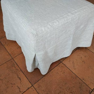 Pouf Ottoman Slipcover With The Corner Pleats - Linen Pouf Cover With Pleated Corners - Any Custom Size - Pouf cover with the skirt