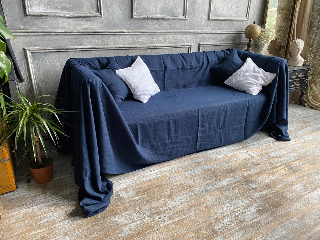 Navy linen couch discount