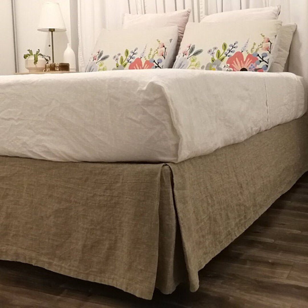 Linen Bed Skirt With the Corner Pleats Daybed Linen Skirt Custom Cover Twin  Double King Queen