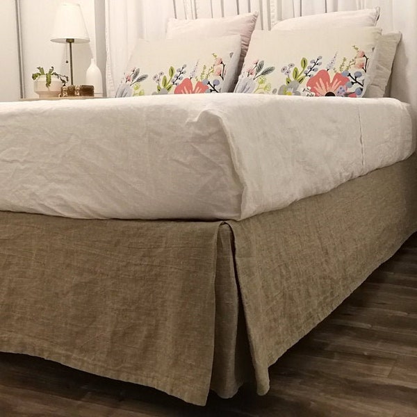 Linen Bed Skirt with the Corner Pleats Daybed Linen Skirt Custom cover Twin Double King Queen