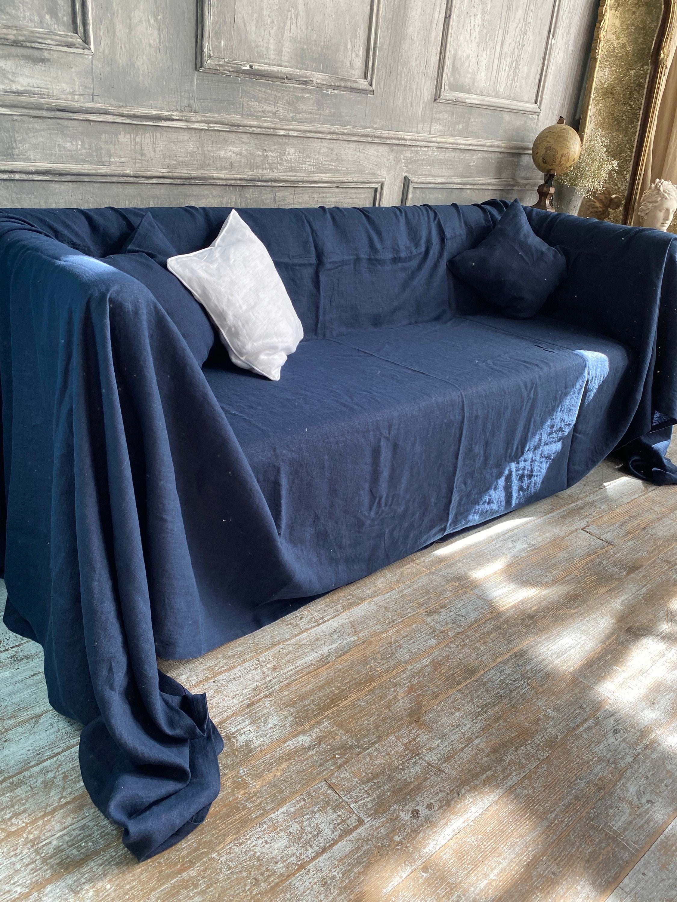 Navy Linen Sofa Cover Drop Cloth Couch Cover Custom Linen Etsy