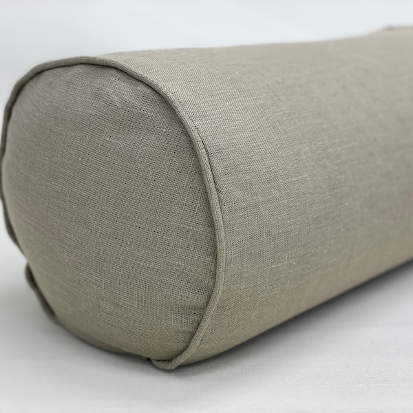 Linen Bolster Pillowcase with the Piping - Daybed Couch Sofa Bolster Cover - Made of Heavy and Medium Weight Linen