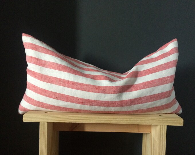 Lumbar Pillow Buckwheat Hulls Insert White Red Stripes Cushion Etsy
