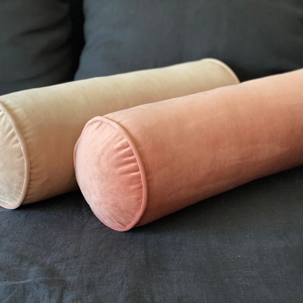 Velvet Bolster Cover with Piping - Cylindrical Zippered Pillowcase - Made of the Heavy Weight Luxury Velvet - Any Size