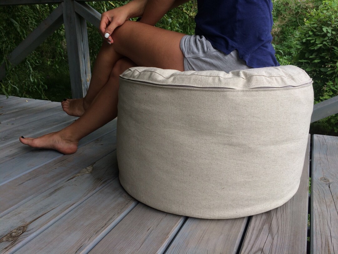 Linen Floor Pouf Ottoman Covers Only Scandinavian Hygge for Home