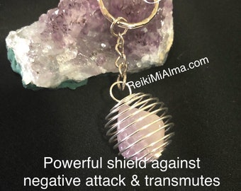 Amethyst Tumbled ReikiMiAlma with a Spiral Pendant Keychain