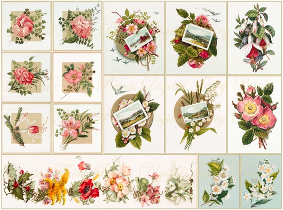 printable victorian flowers sticker sheet small flower