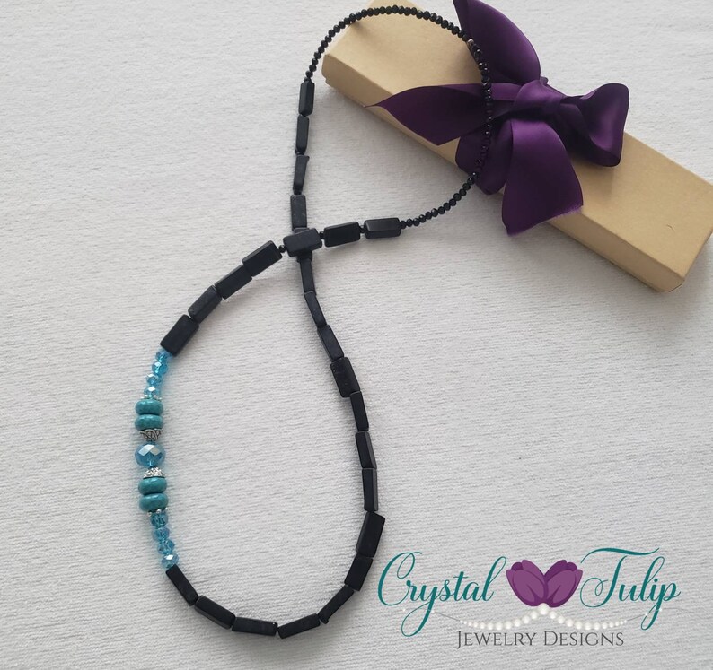 Crystal Beaded Necklace Stone and Crystal Necklace Bohemian Statement Necklace Jewelry for Women Stone Jewelry Black Long Boho Necklace