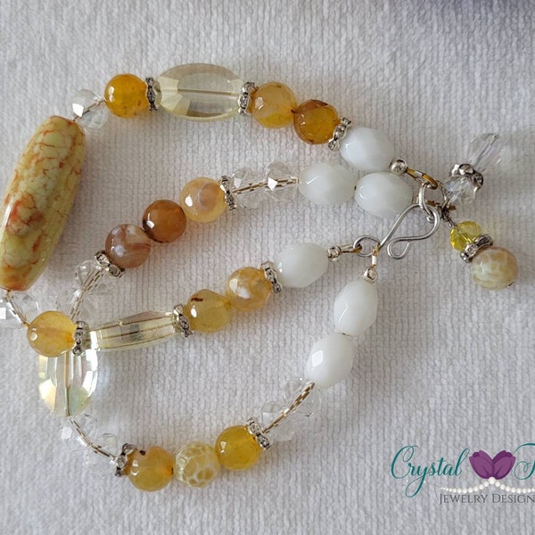 Plus Size Boho Yellow Agate and Crystal Bracelet, Beaded Bohemian Bracelet, Extra Large Wrist Bracelet Multi Strand Stone Bracelet Gift idea