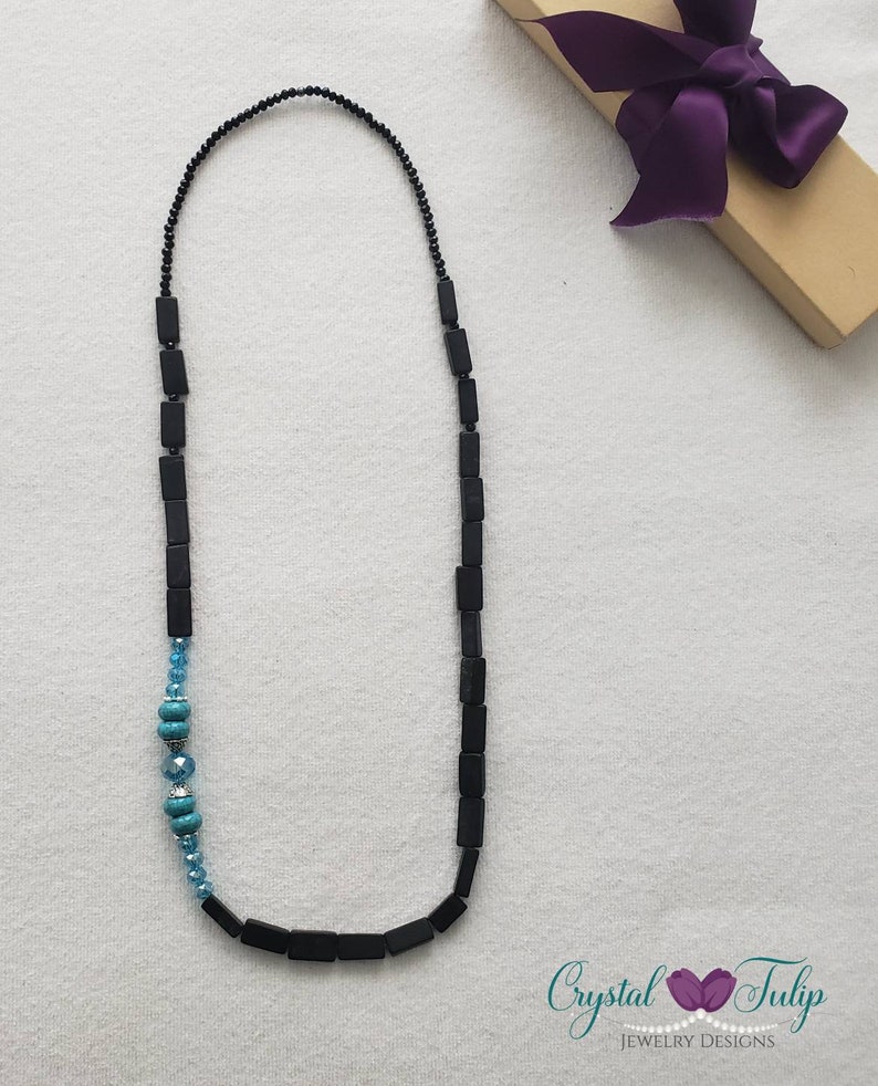 Crystal Beaded Necklace Stone and Crystal Necklace Bohemian Statement Necklace Jewelry for Women Stone Jewelry Black Long Boho Necklace