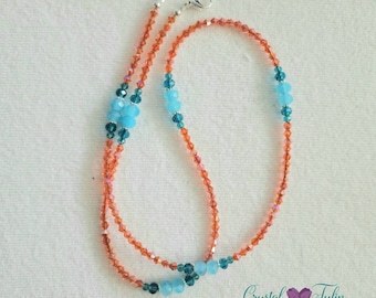 Beaded Mask Lanyard Orange and Aqua Crystal Mask Lanyard Crystal Mask Necklace Mask Chain Holder Mask Accessories