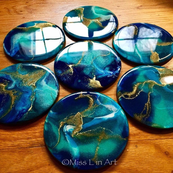 Made-to-Order Hand-Painted Wood Coaster set - Functional Art - Abstract Art - Resin Art - Coaster Art - Happy Vibes - Home Decor