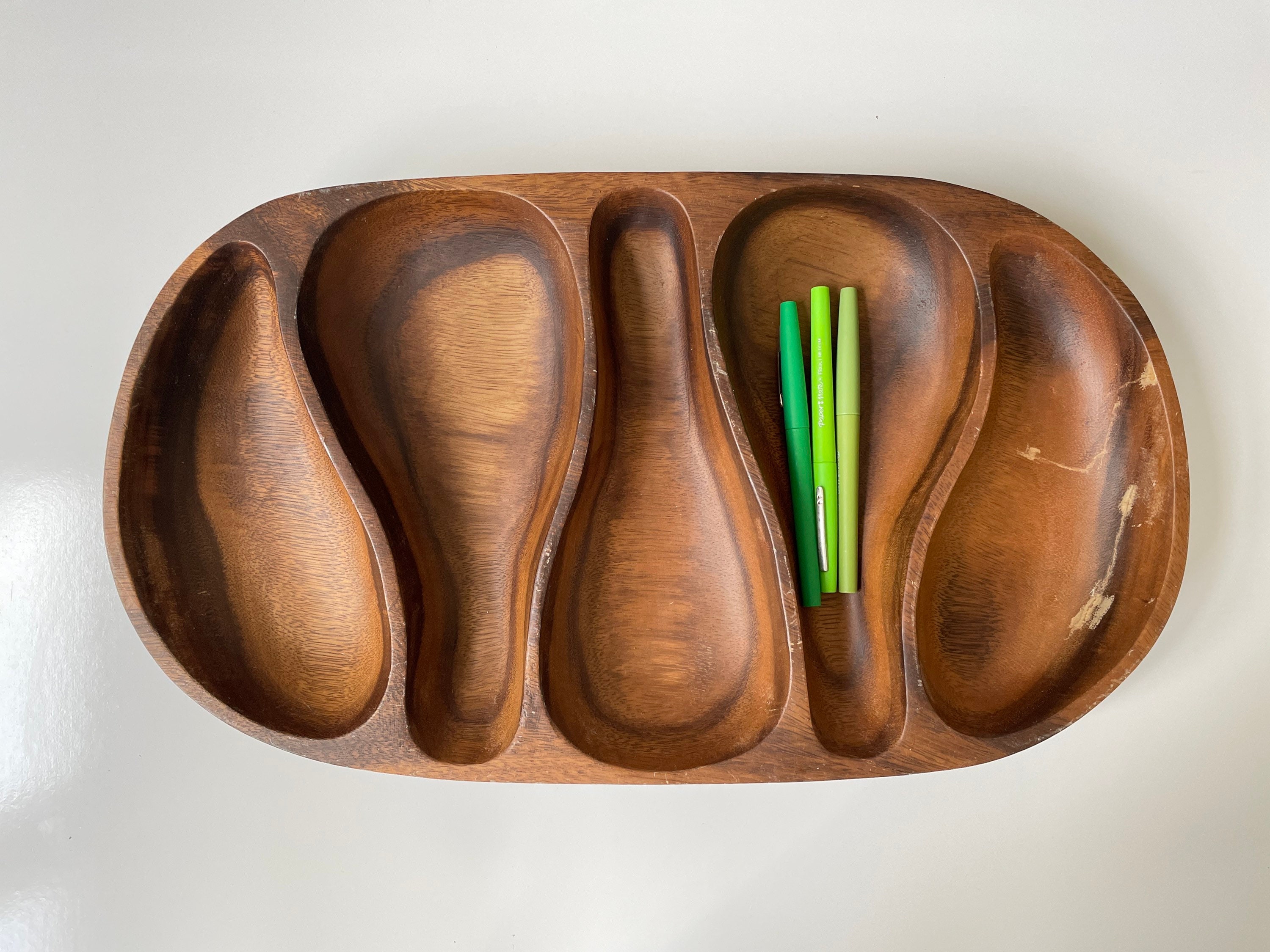 Monkeypod Wood Serving Dish / Divided Wood Tray Etsy