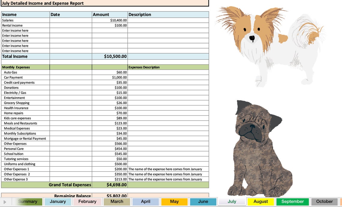 Dave Ramsey Inspired Dogs Excel Family Budget Spreadsheet for Excel