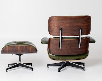 The 3rd Generation Eames Lounge Chair and Ottoman in Rosewood & Green Leather