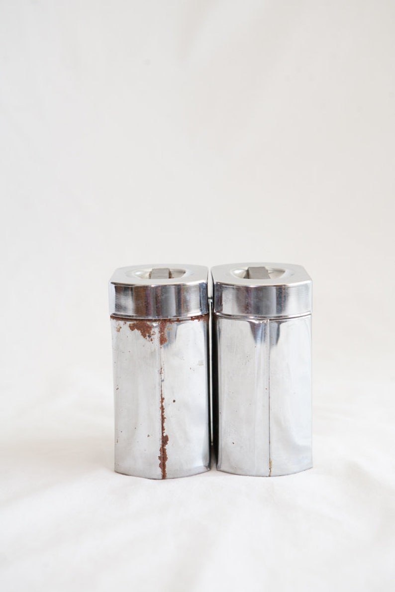 1960/'s Salt and Pepper Shakers Kromex Canisters Bakelite and Chrome Coffee Canister 1950s set Salt and Pepper Shakers