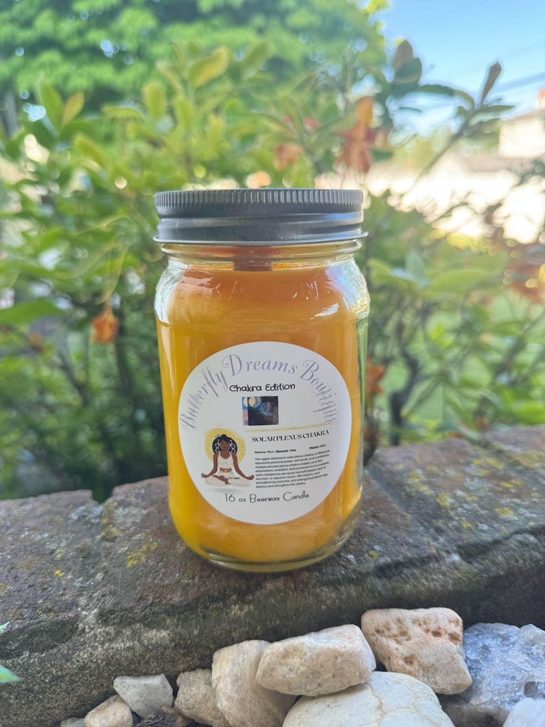 Vela de cera de abejas Chakra Edition de 16 oz en frasco de vidrio / Hecha a mano y hecha a mano Solar
