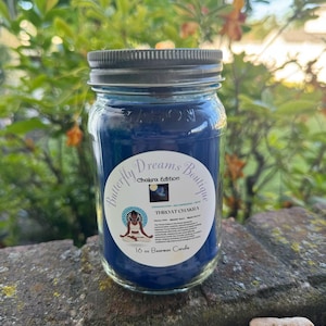 Vela de cera de abejas Chakra Edition de 16 oz en frasco de vidrio / Hecha a mano y hecha a mano Throat