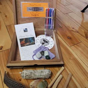Portable alter box made with reused cigar boxes with geniune crystals